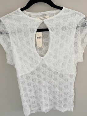 Anthropologie White Lace Keyhole Cap-Sleeve Top NWT - Current Season